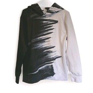 Funnycokid Boys Size Large Street Wear Hoodie Black White Pull Over Sweat Shirt